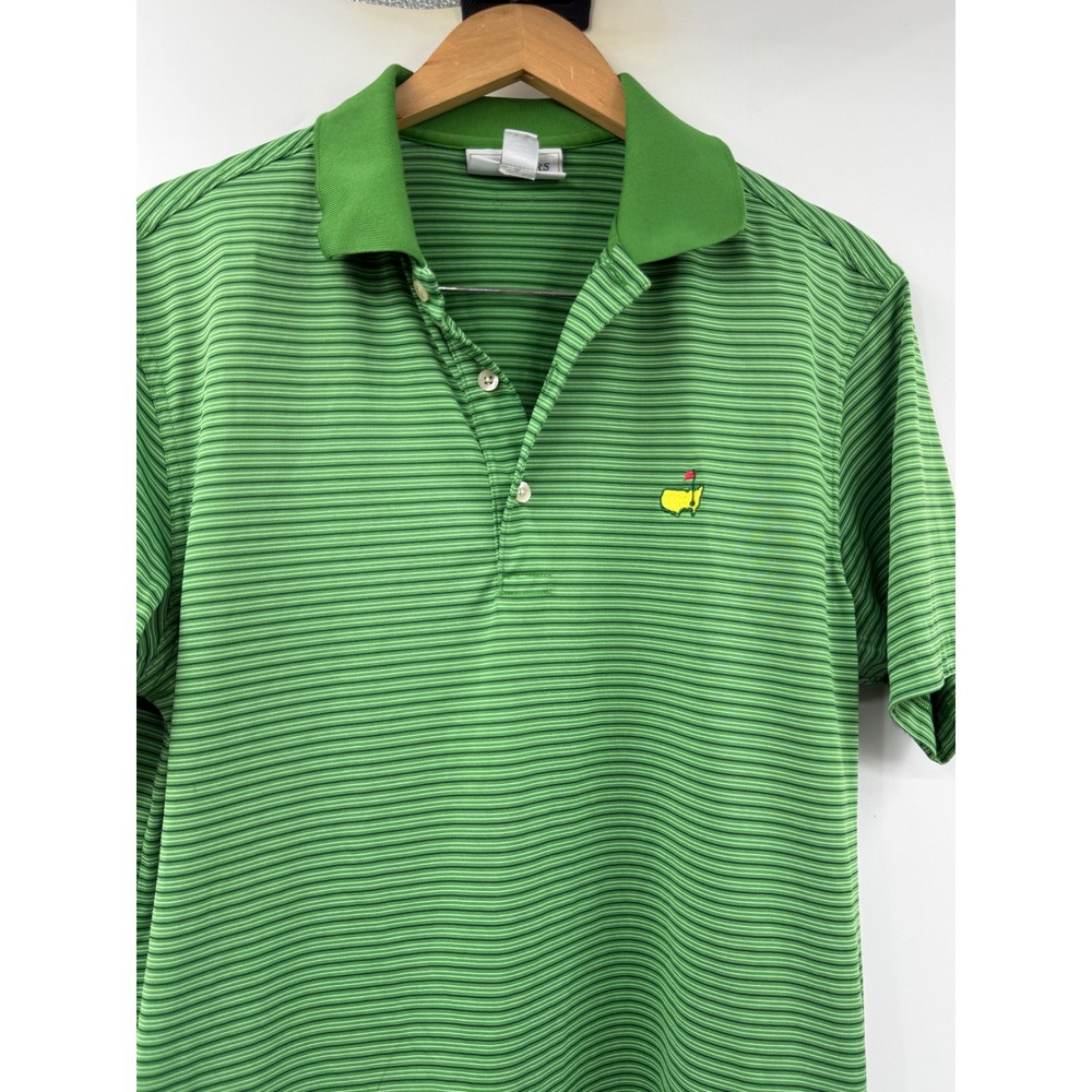 Masters Performance Mens Green Striped Golf Polo Shirt Size Medium Logo
